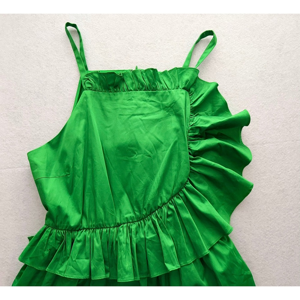 Crosby by Mollie Burch Green Ruffle Midi‎ Dress Large Cotton Poplin Sleeveless